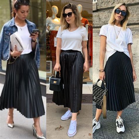 look com saia plissada preta e tenis|Como usar saia plissada com tênis: confira as dicas.